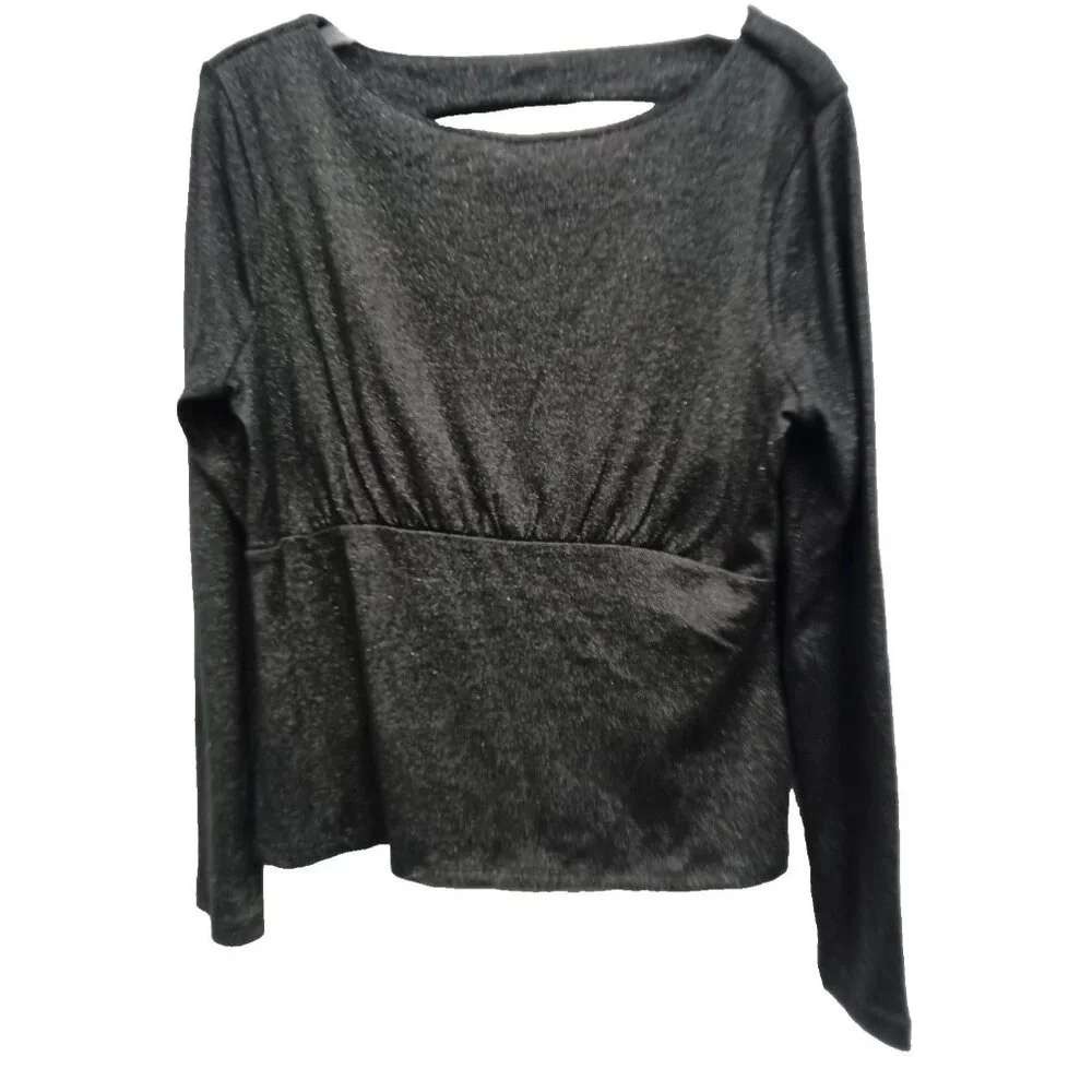 Banana Republic Top Womens Large Black Metallic Knit Long Sleeve Cutout Back
